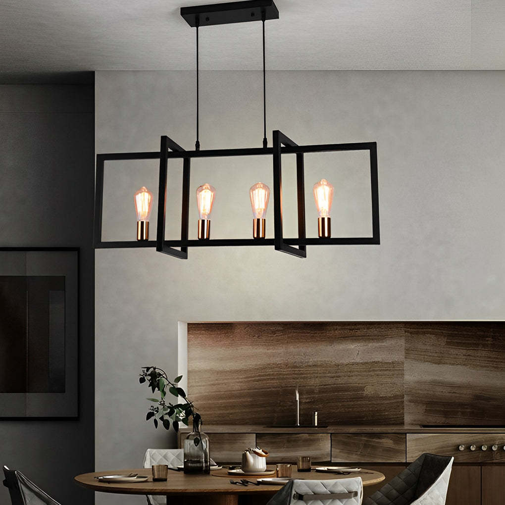 Rectangular Iron Black Industrial Pendant Chandelier