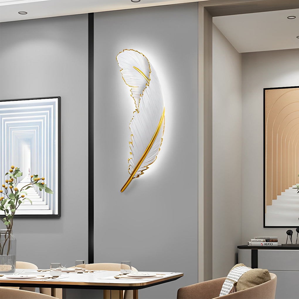 Modern Art Decorative Resin Feather LED Strip Dimmable White Wall Sconces-Lighom