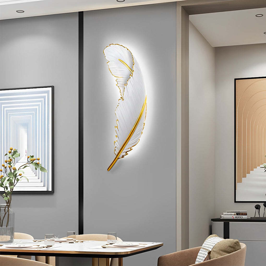 Modern Art Decorative Resin Feather LED Strip Dimmable White Wall Sconces-Lighom