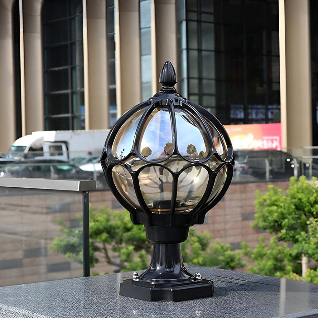 Vintage Glass Globe Outdoor Pier Mount Post Light — Black / Set of 4