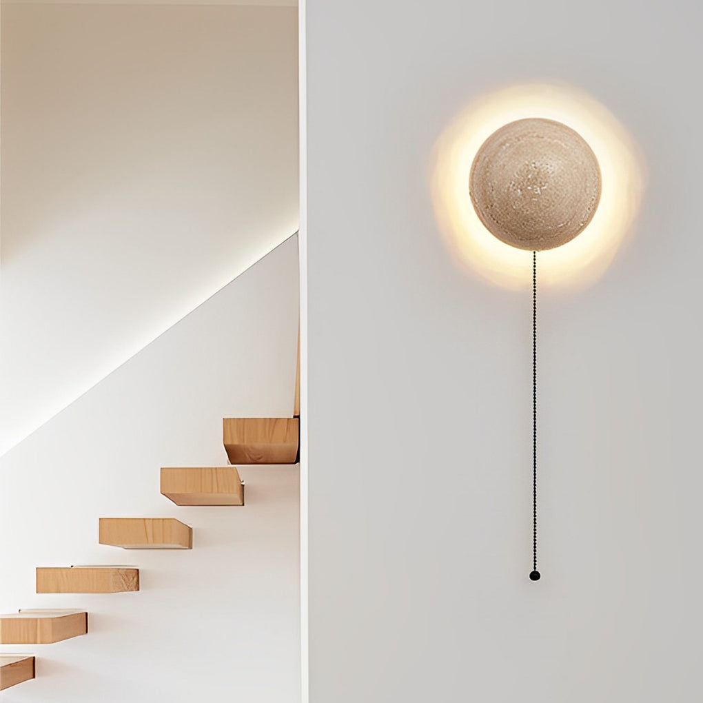 Japanese Style Travertine Stone Round LED Wall Sconce-Lighom