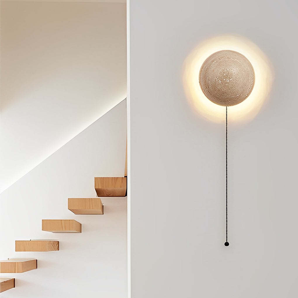 Japanese Style Travertine Stone Round LED Wall Sconce-Lighom