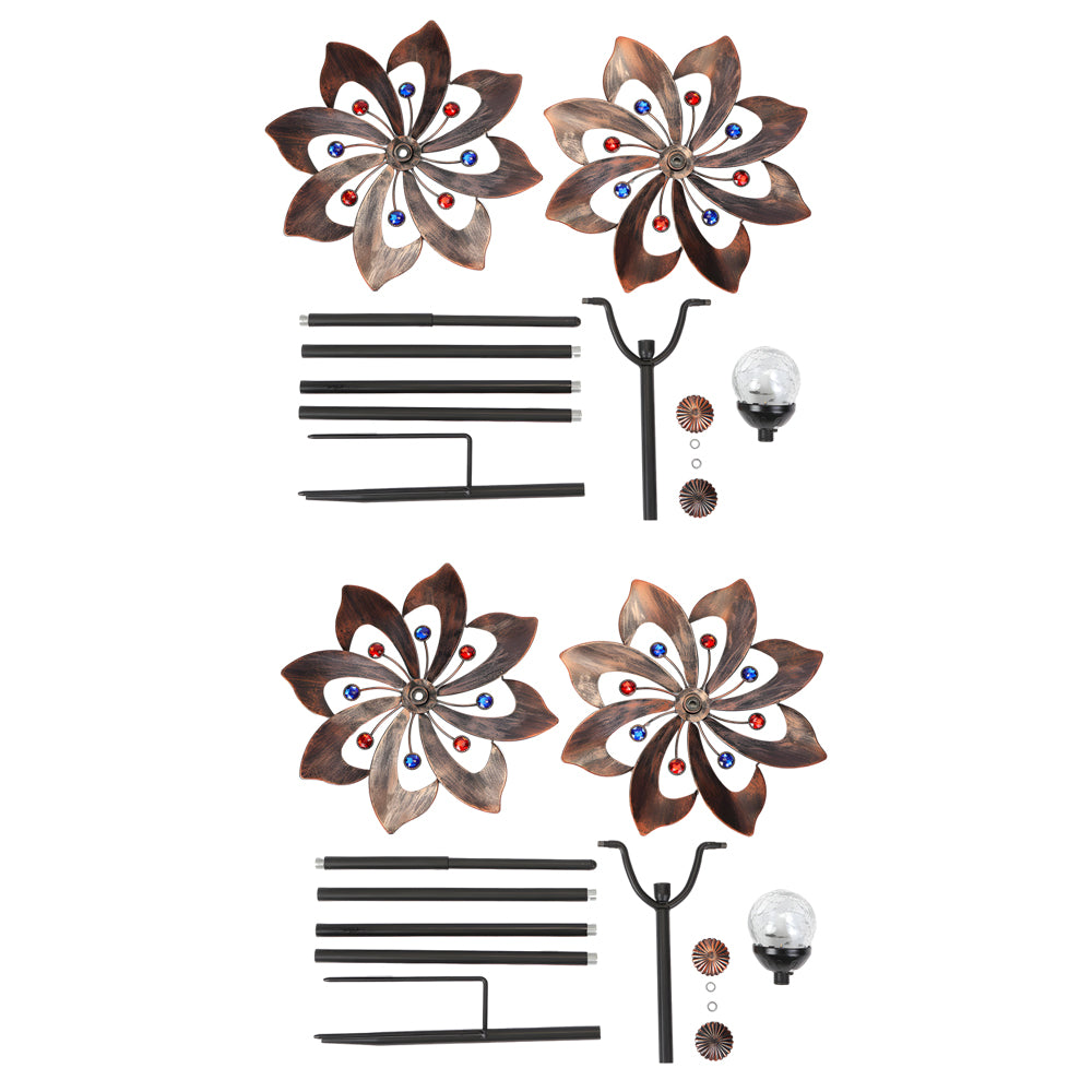 Vintage Iron Wind Spinner Garden Stake Lights - 2-Pack Solar Pathway Decor-Lighom