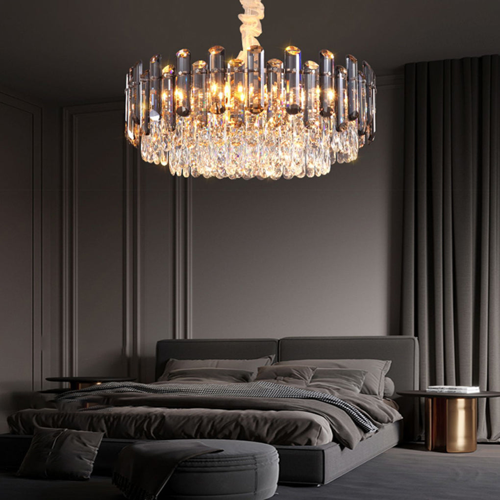Multilayer Oval Crystal Plated Modern Chandelier — Round