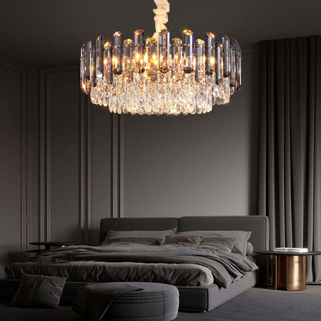 Multilayer Oval Crystal Plated Modern Chandelier — Round