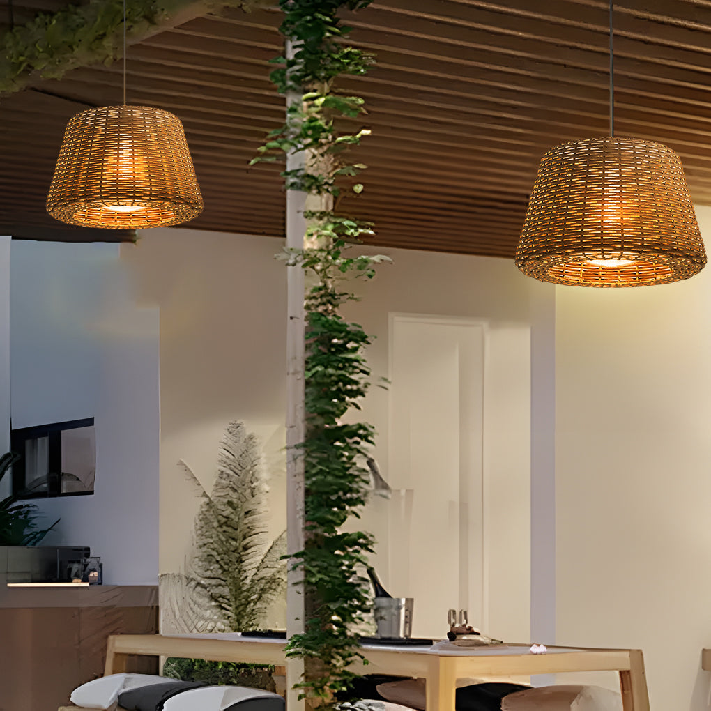 Ralph 1-Light Outdoor Pendant Light LED Suspension Lamp with Rattan Shade-Lighom
