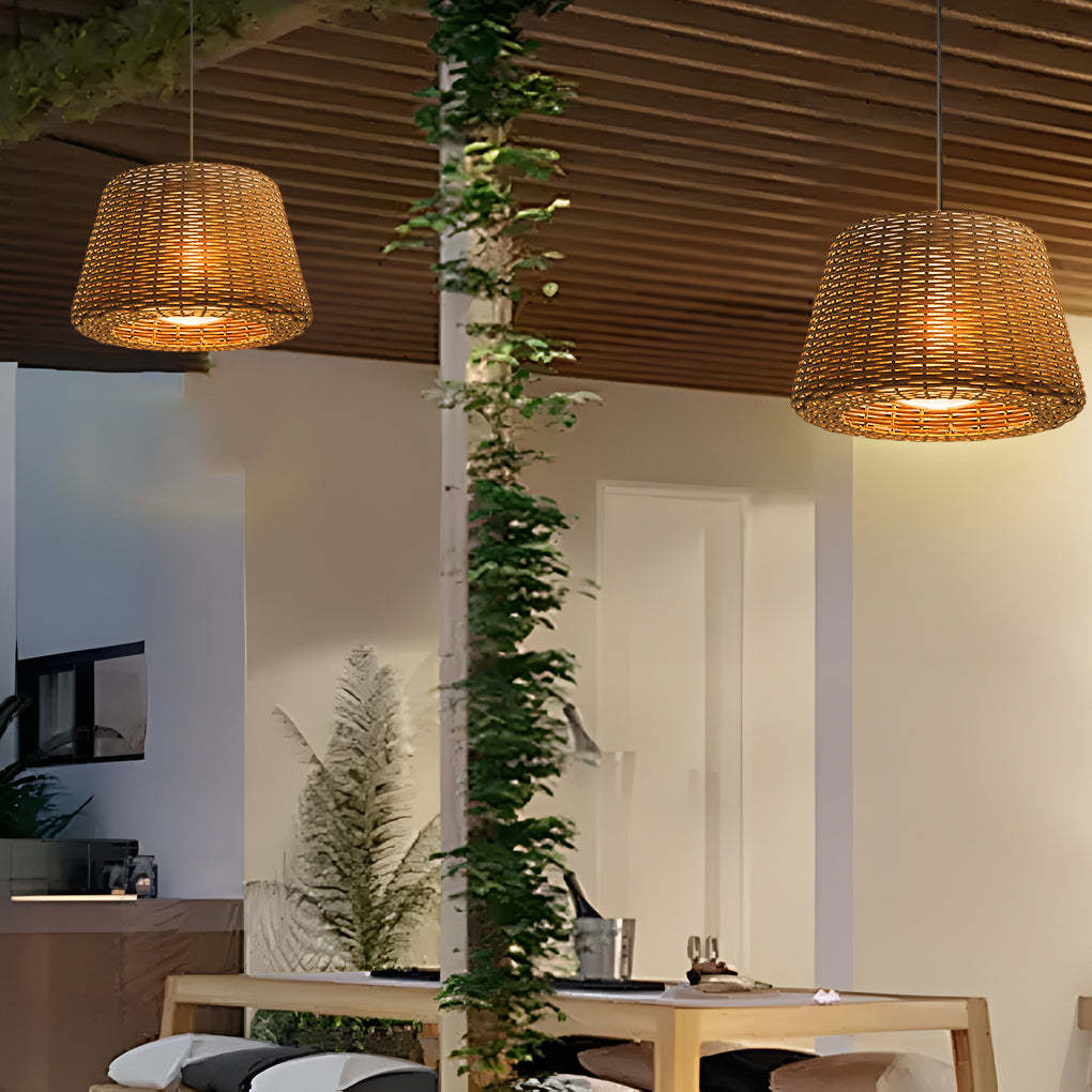Ralph 1-Light Outdoor Pendant Light LED Suspension Lamp with Rattan Shade-Lighom