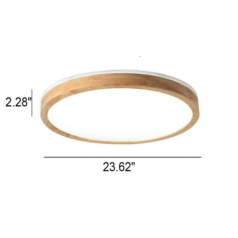 Japanese Minimalist Solid Wood LED Flush Mount Light