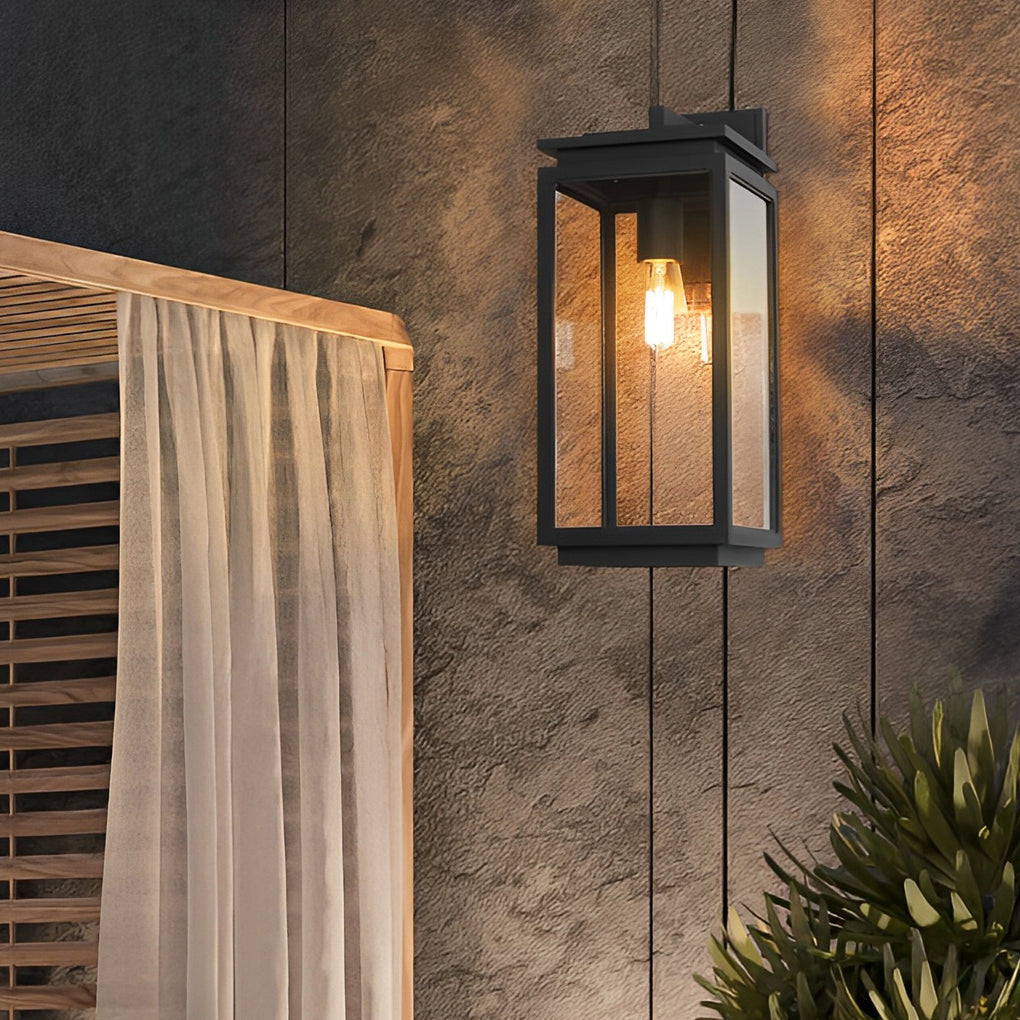 Waterproof Rectangular Glass Black Industrial Outdoor Wall Lamp Exterior Lights-Lighom