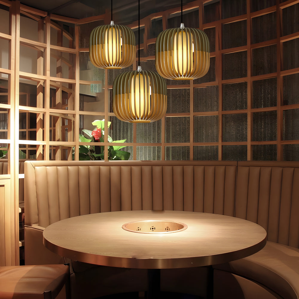 Wood Lantern Fabric LED Minimalist Japanese Chandelier
