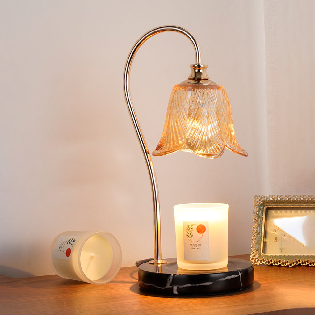 Elegant Floral Glass Desk Lamp with Cup-Holder Base for Reading or Decor-Lighom