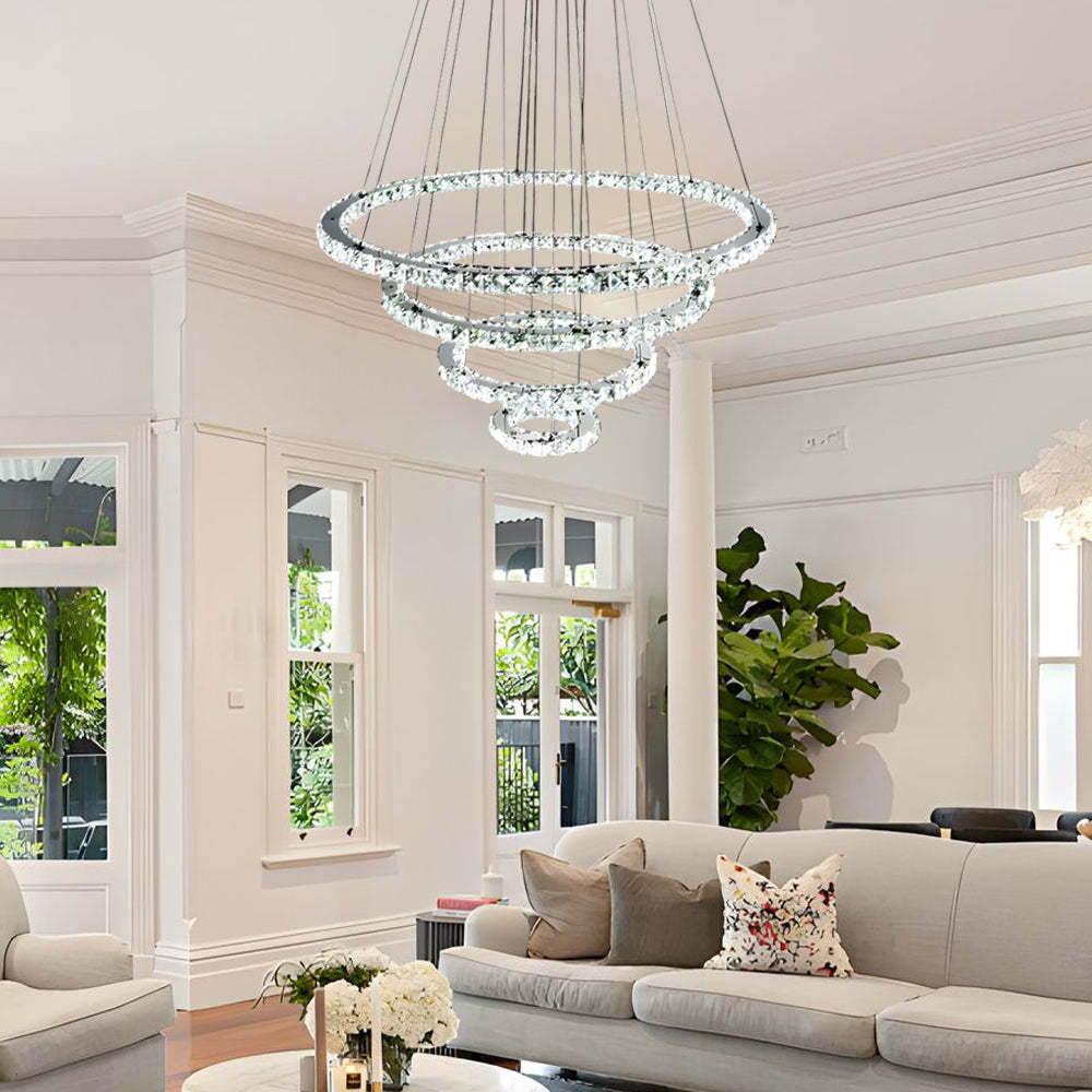 4-Ring Crystal LED Modern Pendant Chandelier