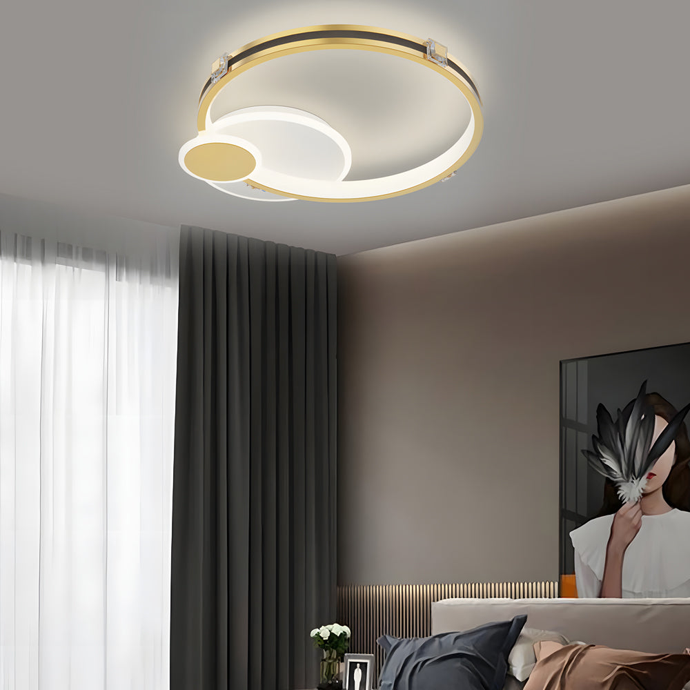 Lighom leather ring round gold semi-flush mount light in synthetic — 24.4" Diameter
