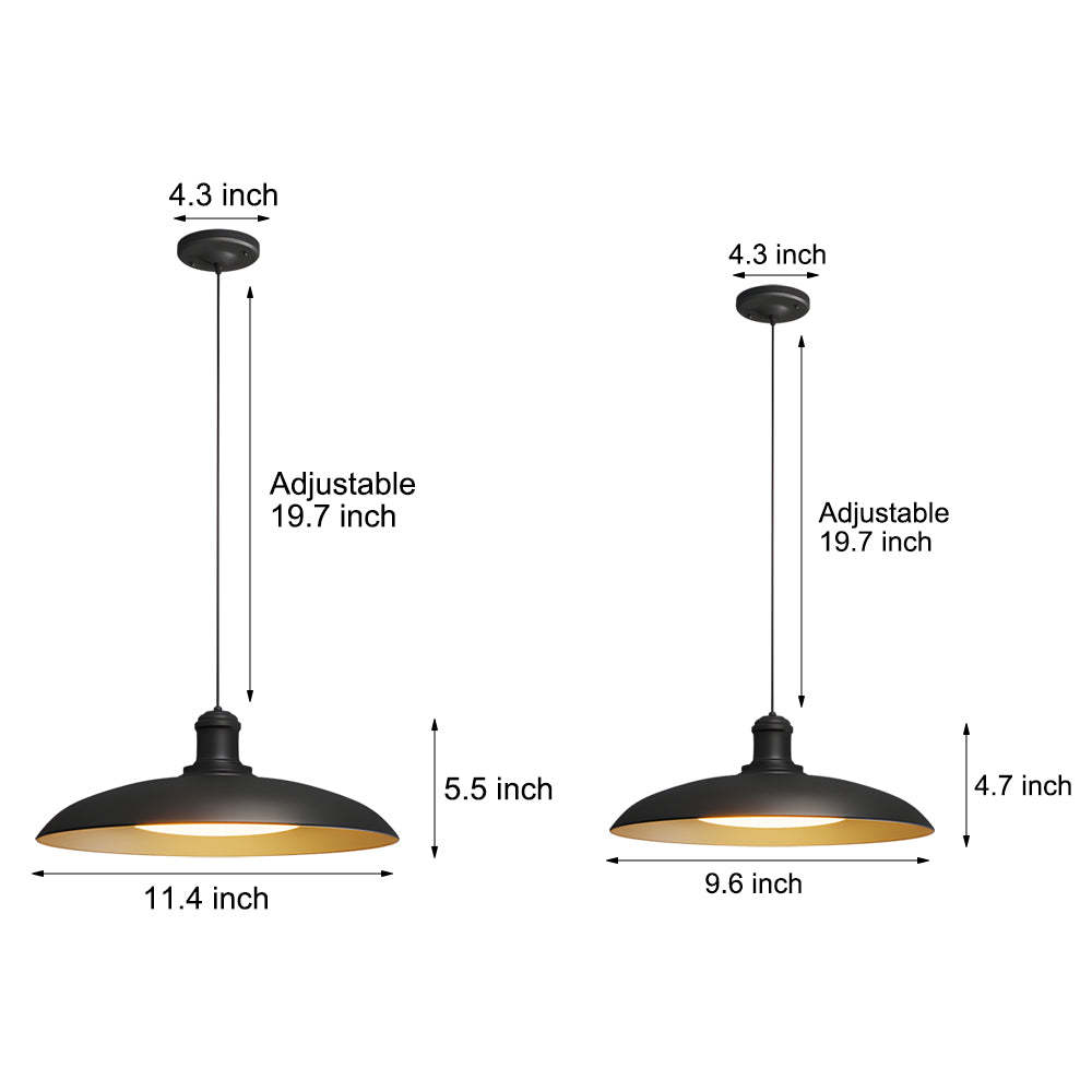 Round Black Hanging Outdoor Pendant Light - Metal Saucer-Shaped-Lighom