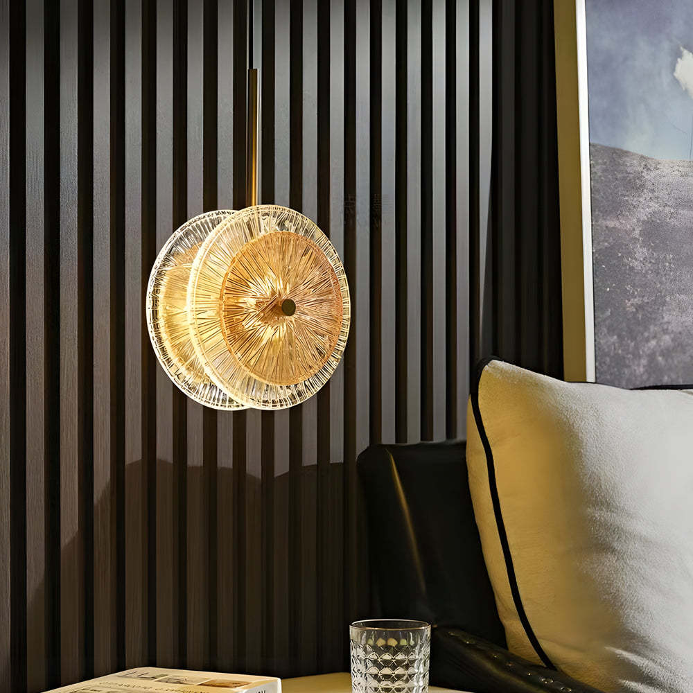 Modern Crystal Glass Disc 1-Light Round LED Pendant Light