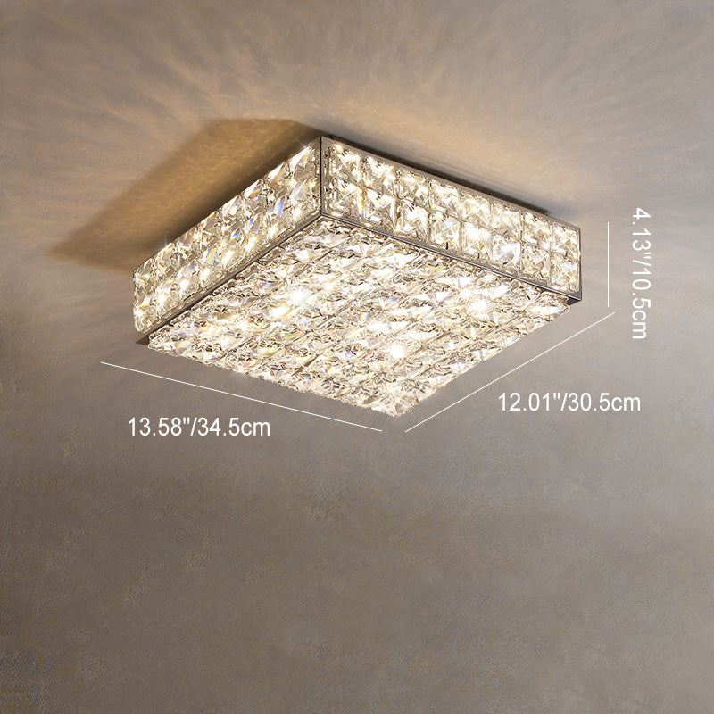 Modern Stainless Steel Crystal Rectangular LED Flush Light — Extra Large - Round / Infinitely Dimmable / 220V-240V For UK/AU