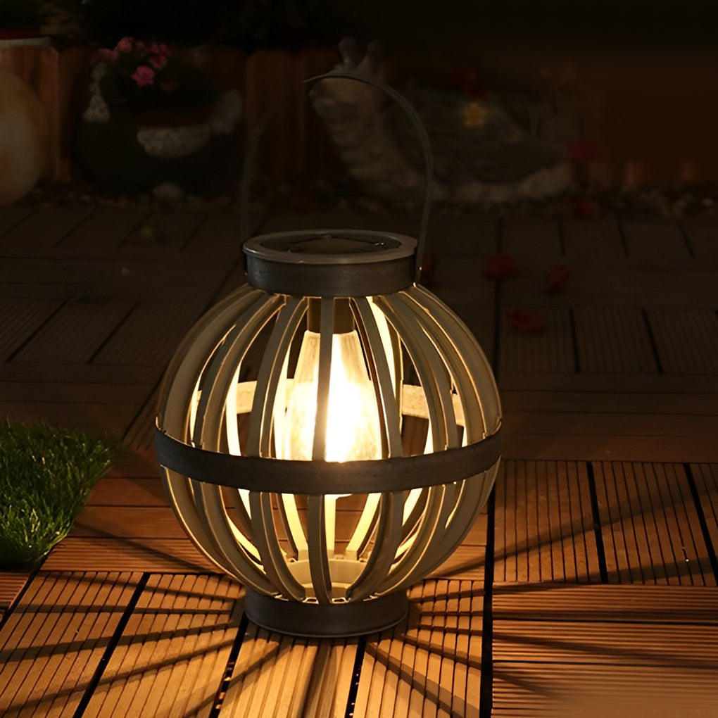Wood rattan craft portable outdoor lanterns & lamps - candle — With Bulb