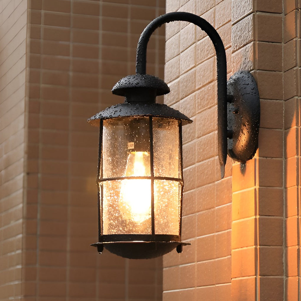 Industrial plug-in outdoor wall lighting in glass metal iron