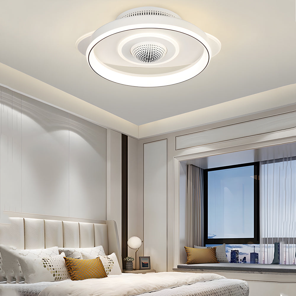 LED Smart Bladeless Ceiling Fan Round White Ceiling Fans with Dimmable Light-Lighom