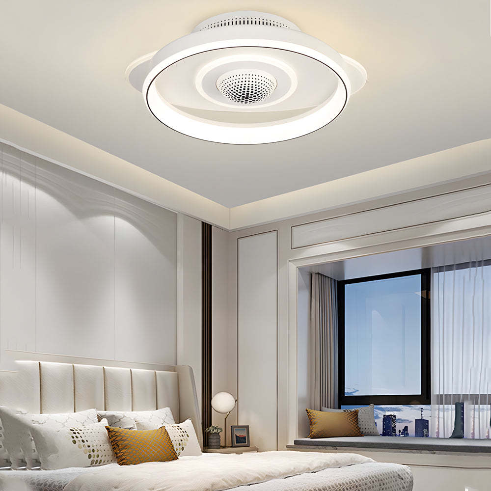 LED Smart Bladeless Ceiling Fan Round White Ceiling Fans with Dimmable Light-Lighom