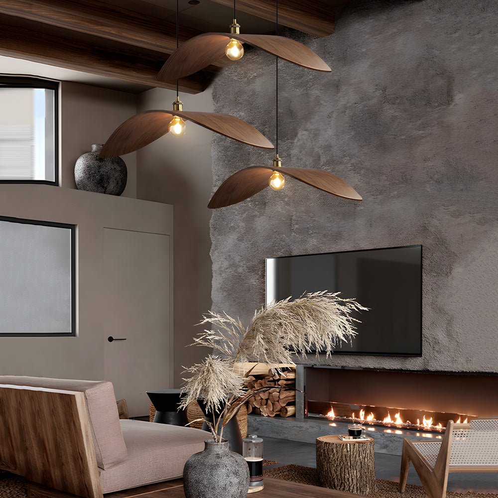 Wabi-Sabi Walnut Bar Leaf Curve Wood Pendant Light