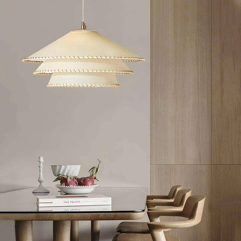 Rustic 3-Tier Parchment 1-Light Fabric Shade Pendant Light