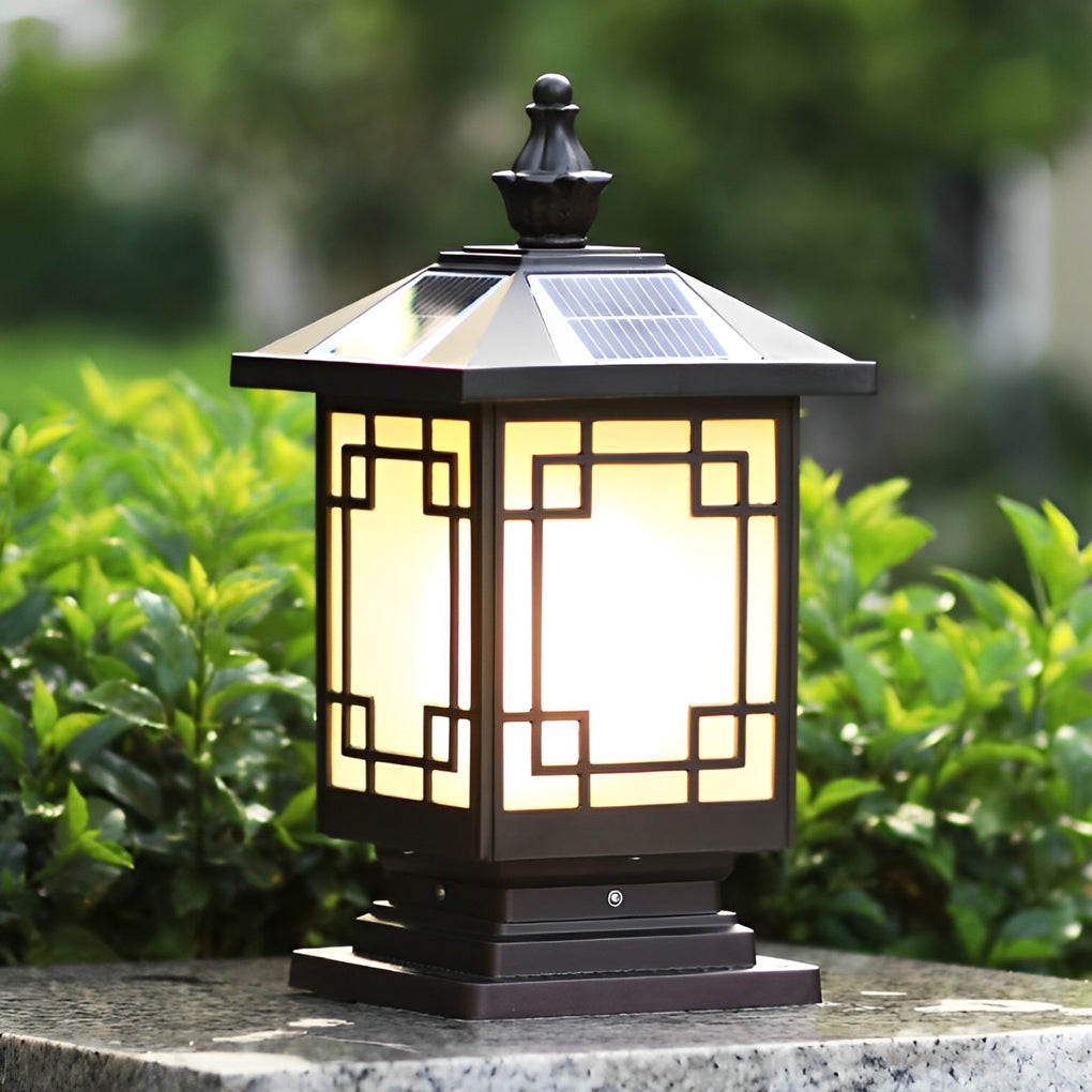 Retro Grille Brown Smart Solar Fence Post Light