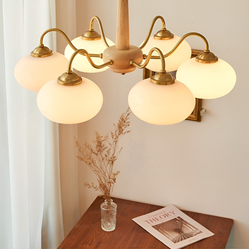 4/6-Light Glass Wood E27 LED Nordic Pendant Chandelier
