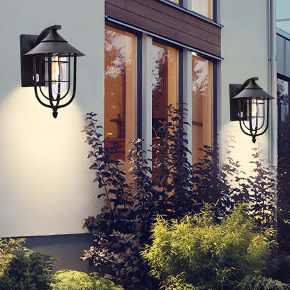 Waterproof Retro Iron Glass Motion Sensor Black Modern Outdoor Wall Lights-Lighom