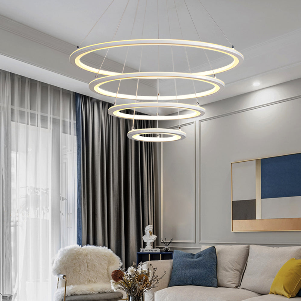 Mid-century four-ring synthetic chandeliers — Cool White (6000K) / White