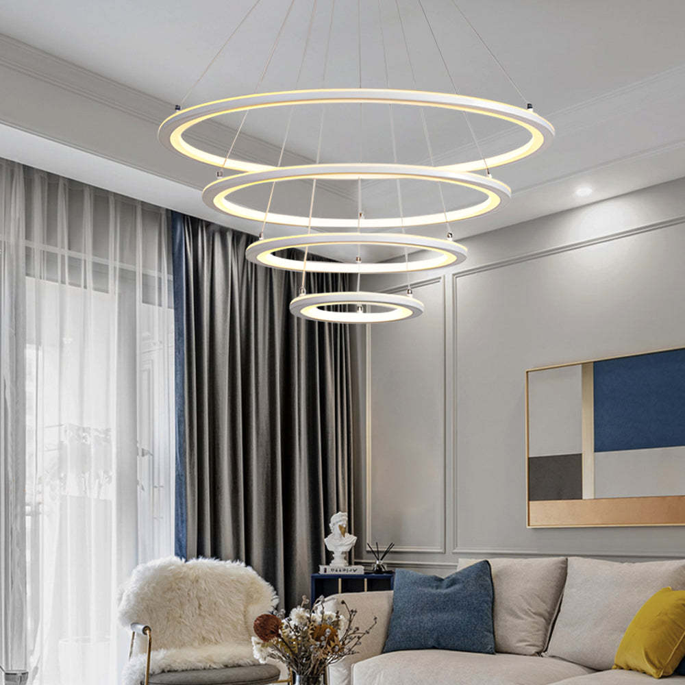 4 Rings Chandelier Light LED Mid-century Chandeliers with Remote-Lighom