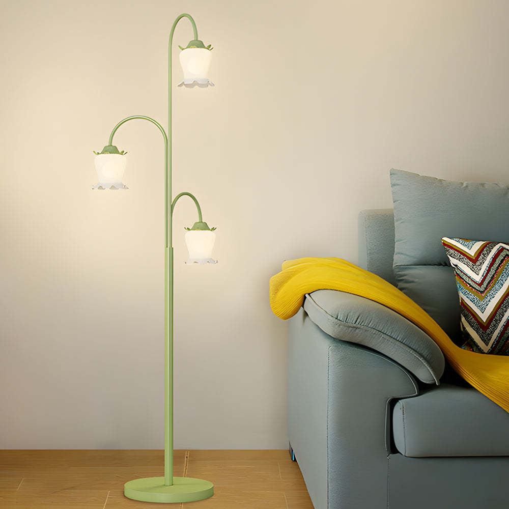 3-Light Green Tulip Dimmable Arc Floor Lamp