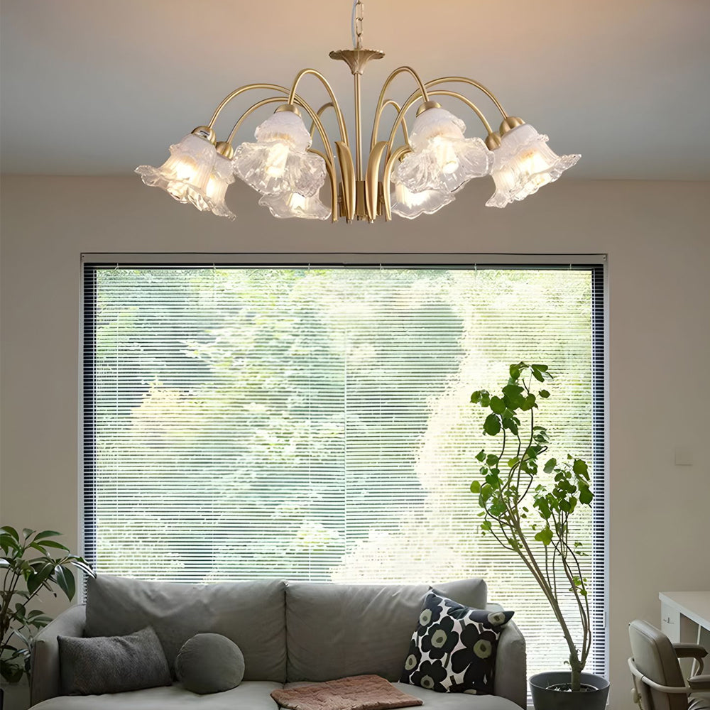 Glass Lily French Pastoral Gold Chandelier