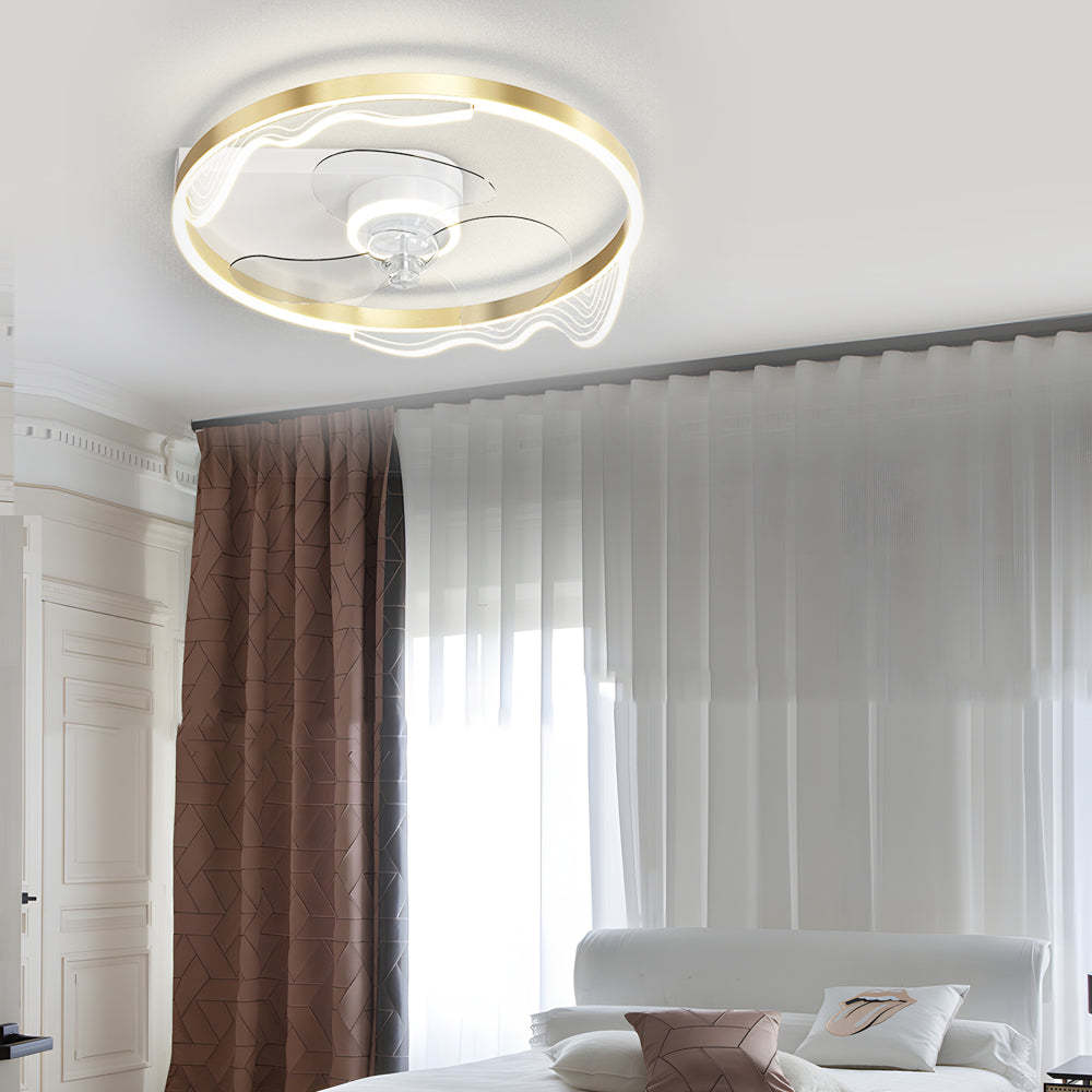 Round Acrylic Waves LED 3-Step Dimming Ceiling Fan Lamp