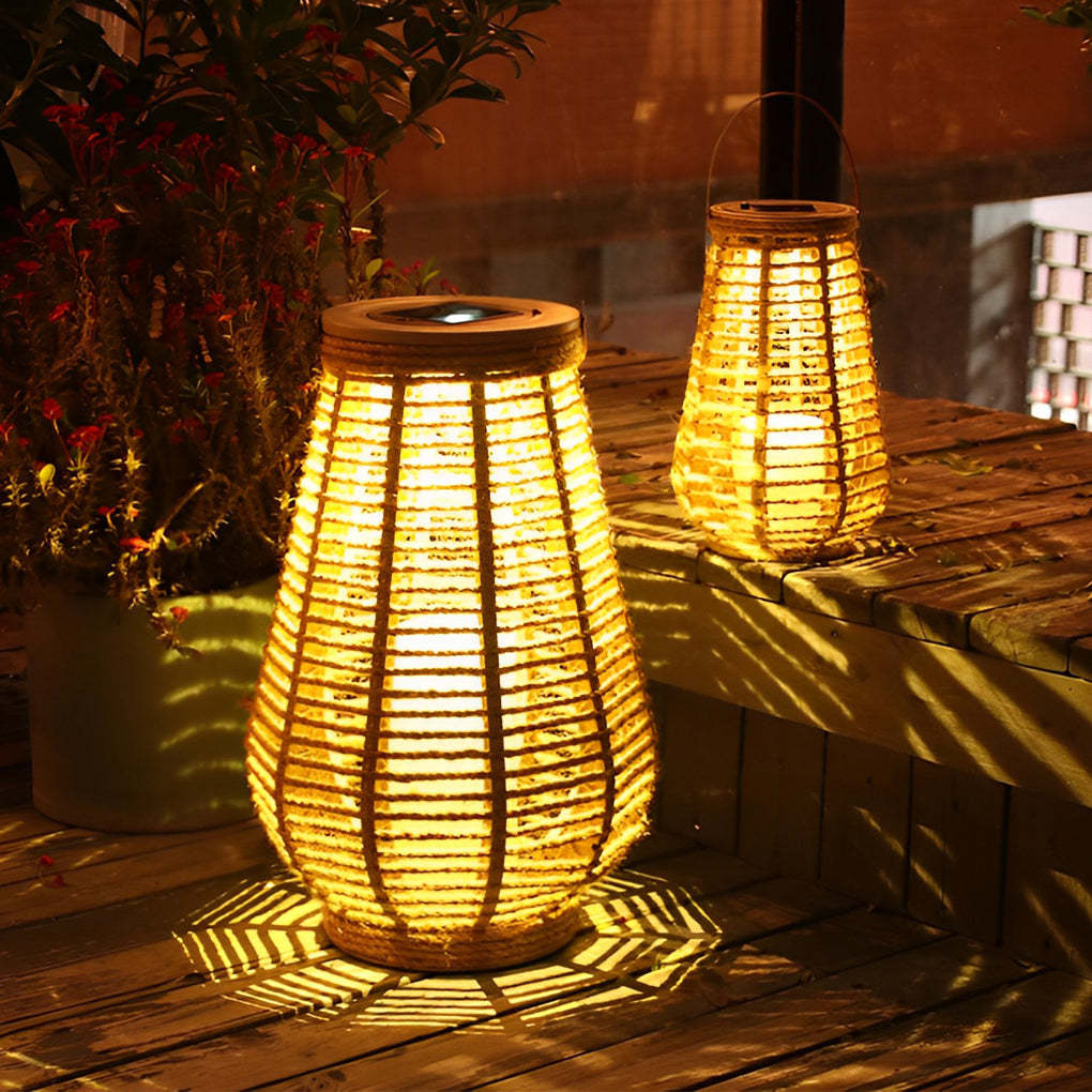 Lighom rustic portable retro brown outdoor lanterns & lamps in rattan — 10.6"X17.7" / Set of 1