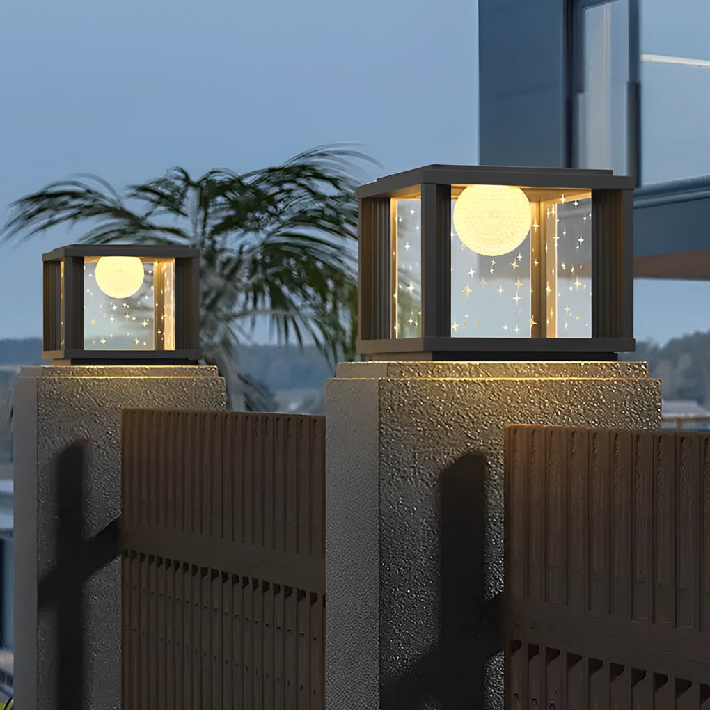 Modern ball fence black glass outdoor post lights — 10"X10"X10" / Hardwired