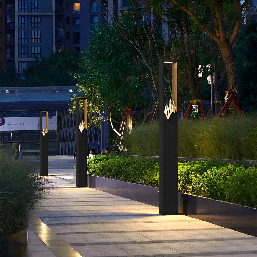 Rectangular Glass Mountain Scenery Black Modern Outdoor Pathway Lights-Lighom