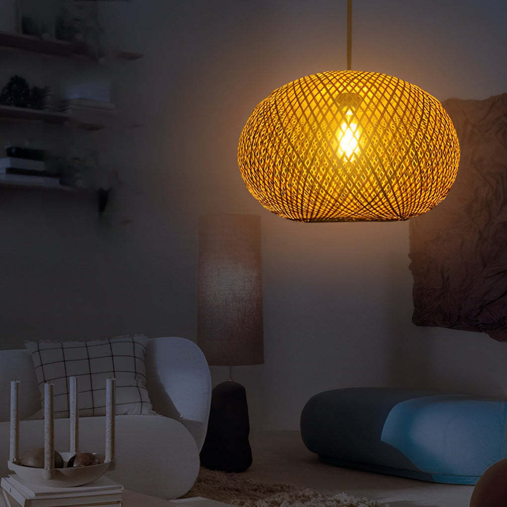 Round Handmade Bamboo Rattan Modern Pendant