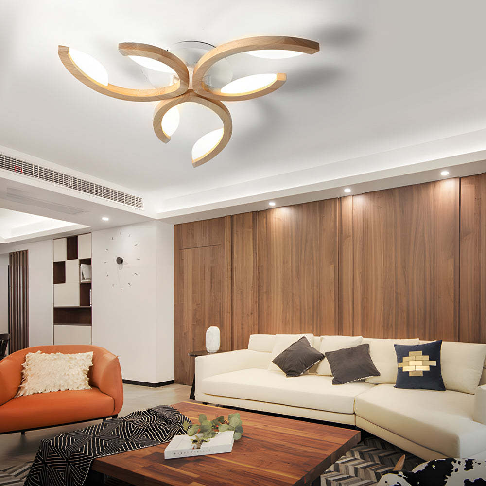 Multi-light Floral Wood Semi Flush Mount Ceiling Light