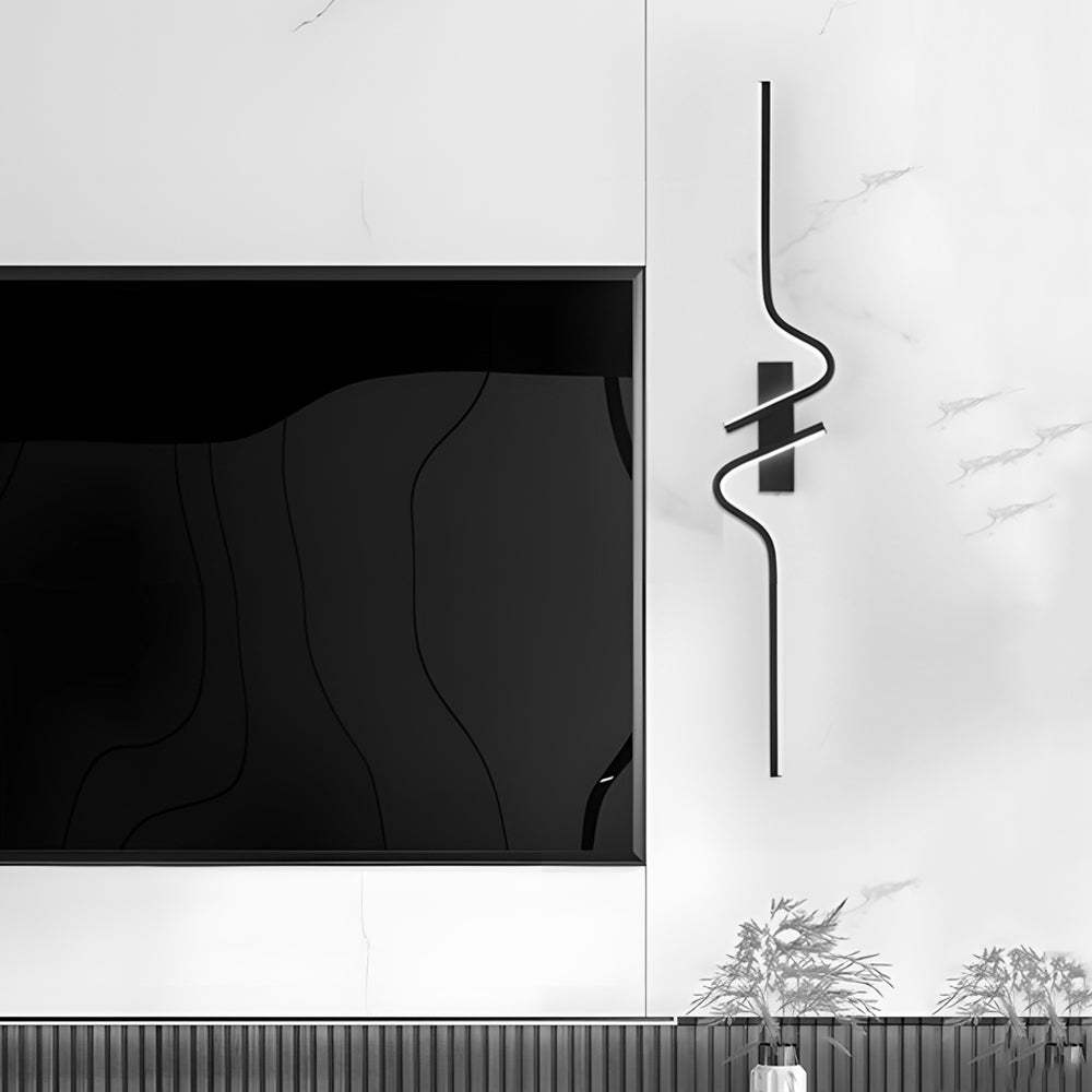 Minimalist Long Wave Aluminum Black Decorative LED Wall Lamp-Lighom