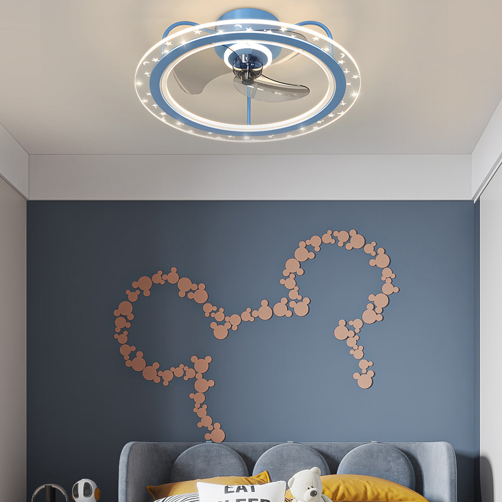 Modern 3-step decor blue kids ceiling fans in synthetic