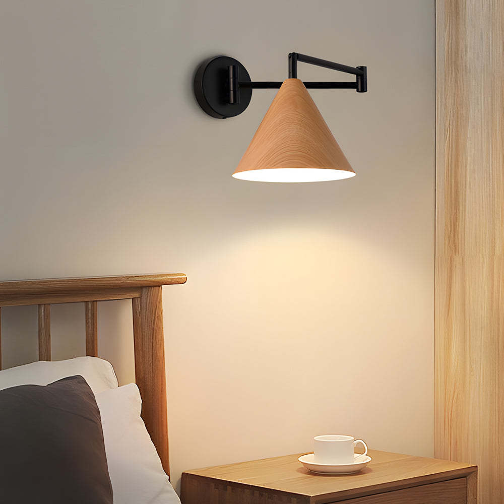 Cone Shaped Swing Arm Wall Sconces - 1-Light Wood Wall Mount Light-Lighom