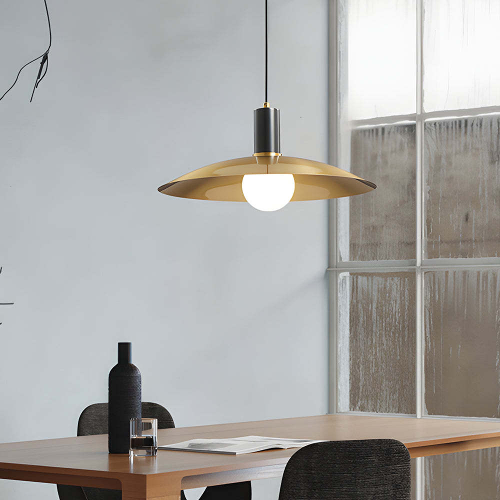 Mid-Century Brass Flared White Glass Pendant