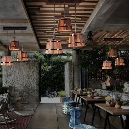 Rustic Wood Bucket Shade Cafe Pendant Light