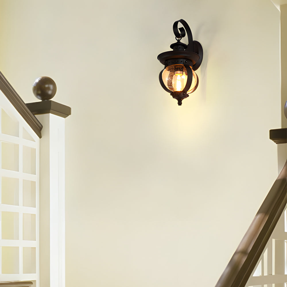 1-Light Seeded Glass Globe LED Outdoor Wall Lantern with Curved Arm-Lighom