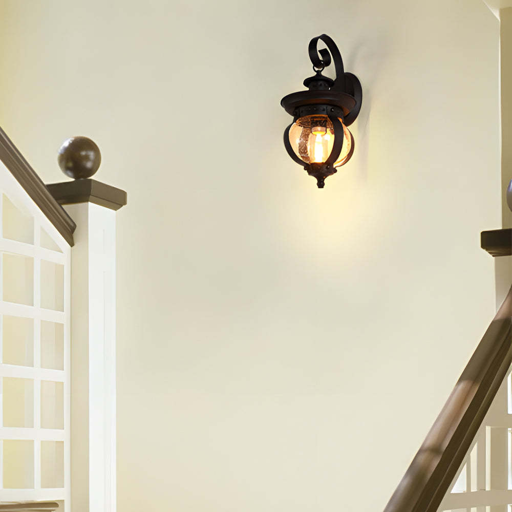 1-Light Seeded Glass Globe LED Outdoor Wall Lantern with Curved Arm-Lighom