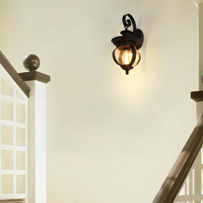 1-Light Seeded Glass Globe LED Outdoor Wall Lantern with Curved Arm-Lighom