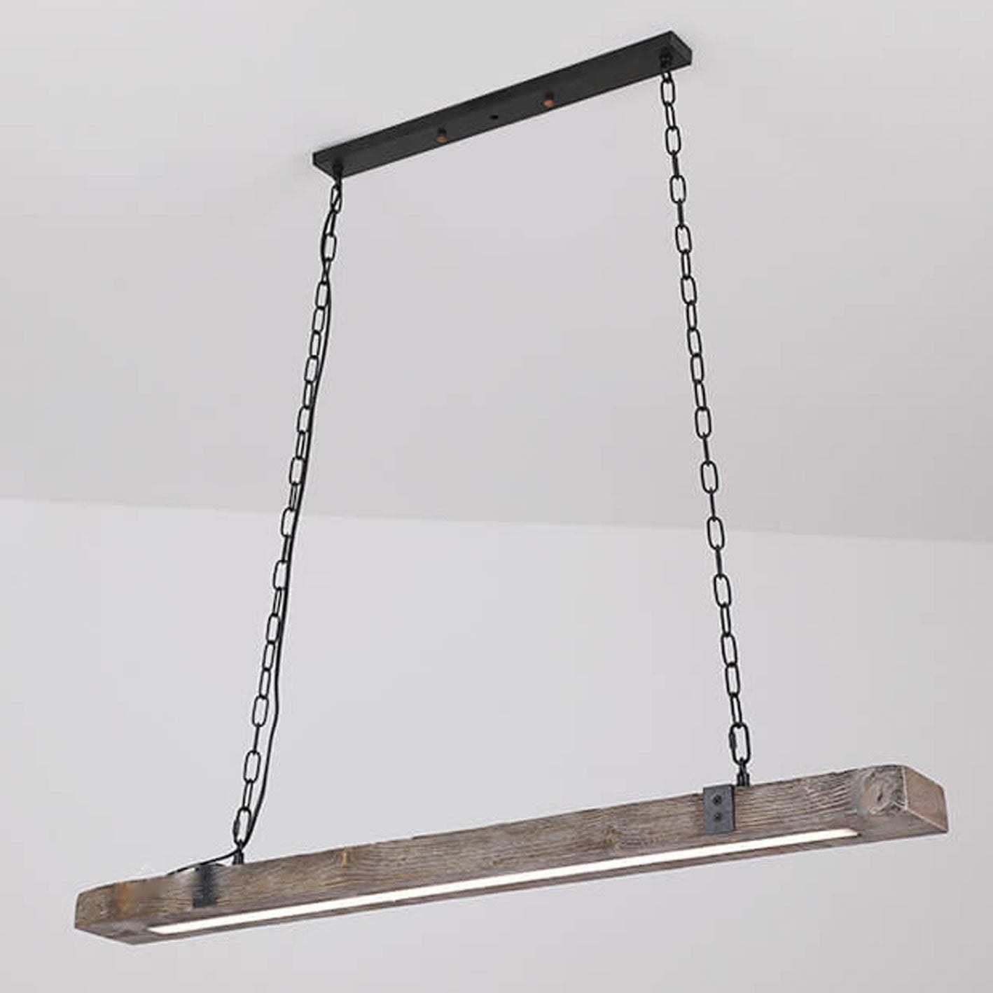 Vintage Industrial Wooden Long Bar Island LED Chandelier