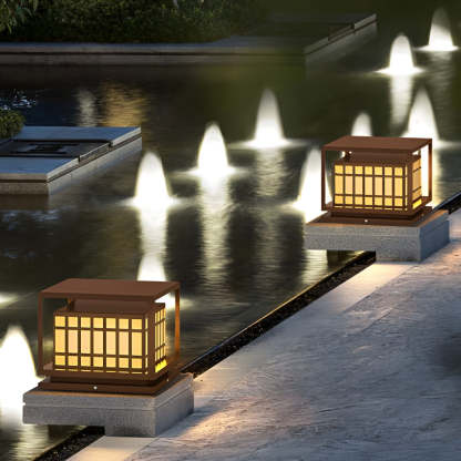 Square LED Waterproof Brown Modern Outdoor Deck Post Lights Pillar Light-Lighom