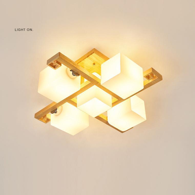 Nordic Solid Wood 4/5/8/9-Light Flush Mount — 4 Lights / 220V-240V For UK/AU